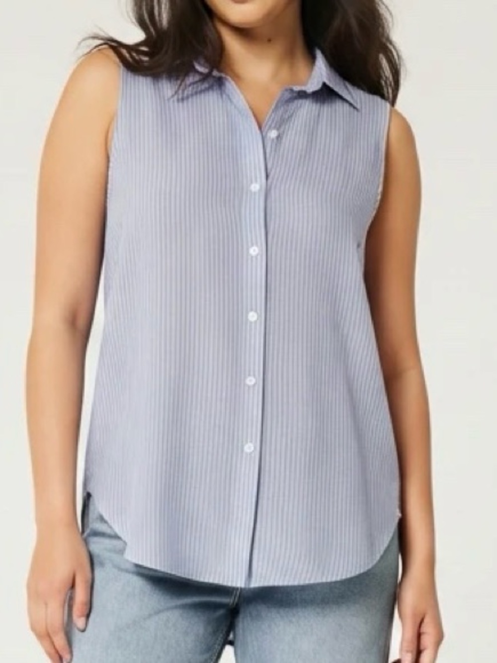 H&M Navy Blue & White Striped Sleeveless Button Down Top